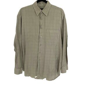 Hart Schaffner Marx‎ Mens Button Down Shirt Windowpane Gray Made in Italy Size M